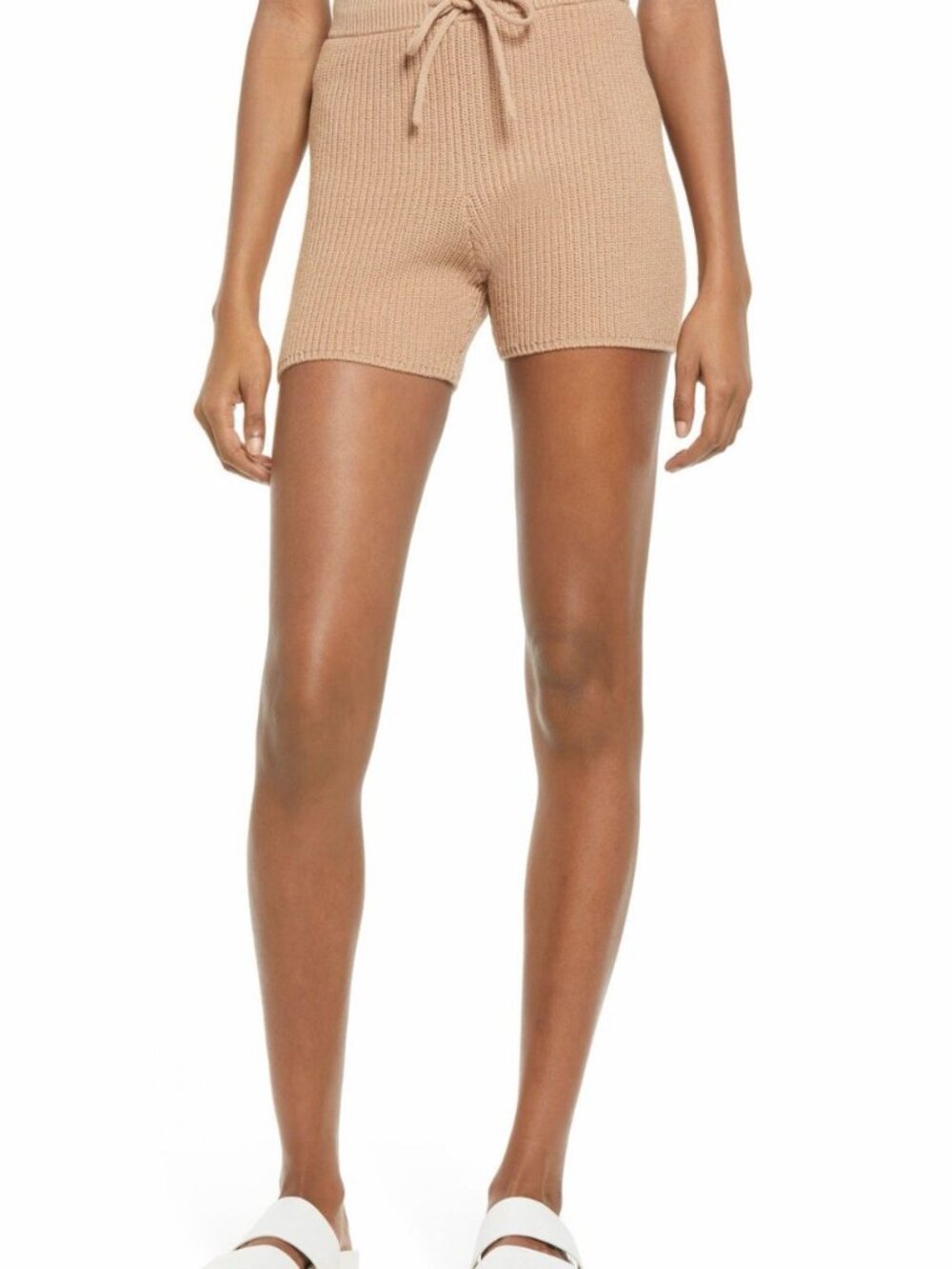 Reformation Sanzo Tie Waist Knit Shorts Tan Size S 100% Cotton Loungewear Cozy